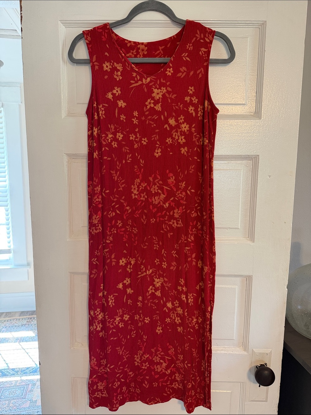 Sleeveless Red Floral Maxi Dress